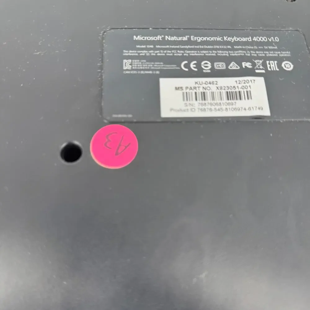Microsoft Natural Ergonomic Keyboard 4000‎ v1.0 Model KU-0462 USB Tested